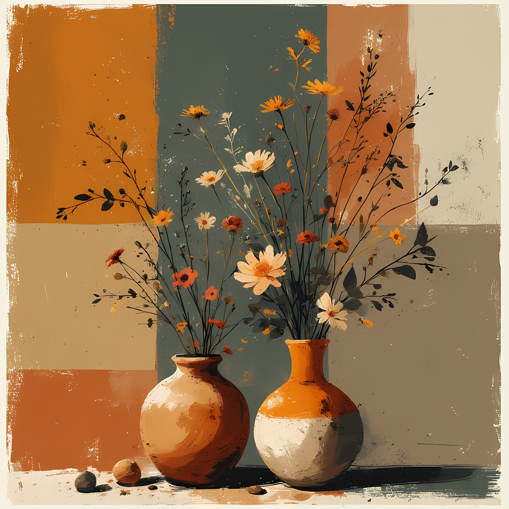 Mid-Century Inspired Botanical Prints | Elegant Floral Digital Art Collection. This Geometric Vintage Floral Art Bundle blends the timeless elegance of still life florals with a modern illustrative twist. Each design features vases of flowers paired with 