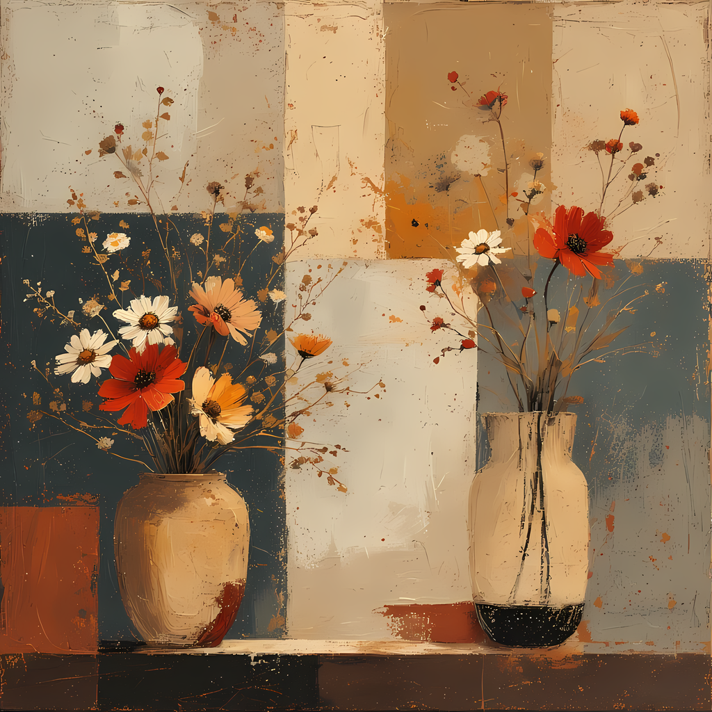 Mid-Century Inspired Botanical Prints | Elegant Floral Digital Art Collection. This Geometric Vintage Floral Art Bundle blends the timeless elegance of still life florals with a modern illustrative twist. Each design features vases of flowers paired with 