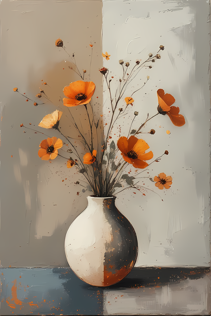Floral Still Life Art Bundle: Painterly Impressionist Style for Home Decor. Elevate your space with this stunning collection of painterly impressionist still life artwork, featuring elegant floral arrangements in vases. With soft, earthy tones and a relax