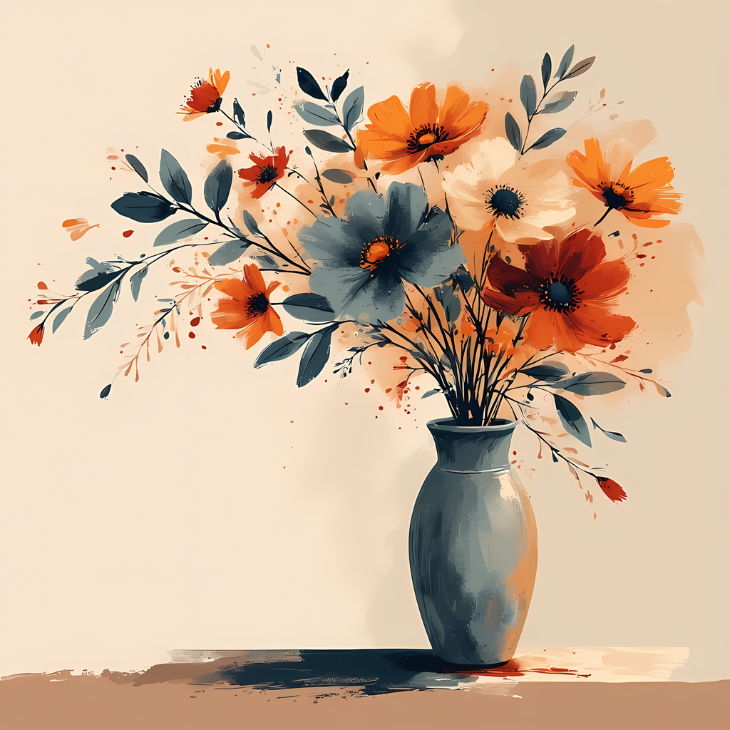 Floral Still Life Art Bundle: Painterly Impressionist Style for Home Decor. Elevate your space with this stunning collection of painterly impressionist still life artwork, featuring elegant floral arrangements in vases. With soft, earthy tones and a relax