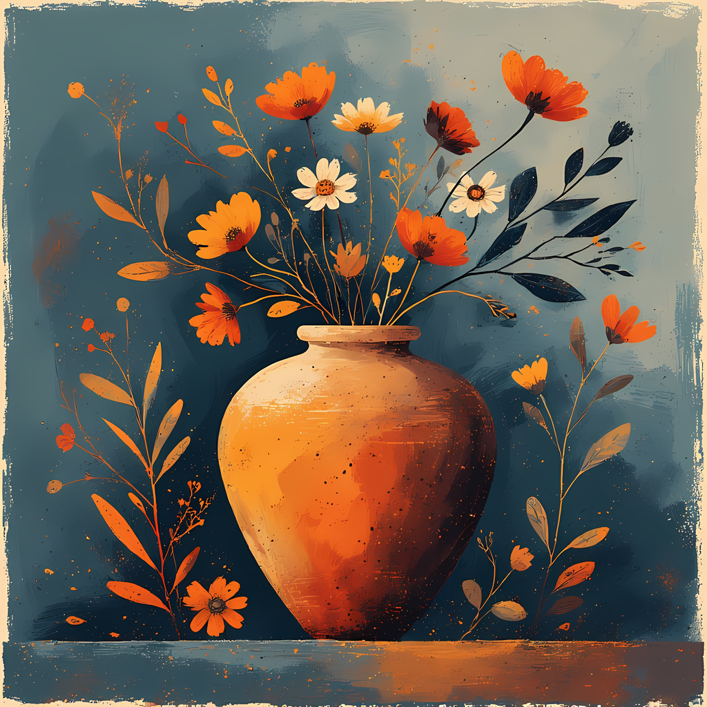 Floral Still Life Art Bundle: Painterly Impressionist Style for Home Decor. Elevate your space with this stunning collection of painterly impressionist still life artwork, featuring elegant floral arrangements in vases. With soft, earthy tones and a relax