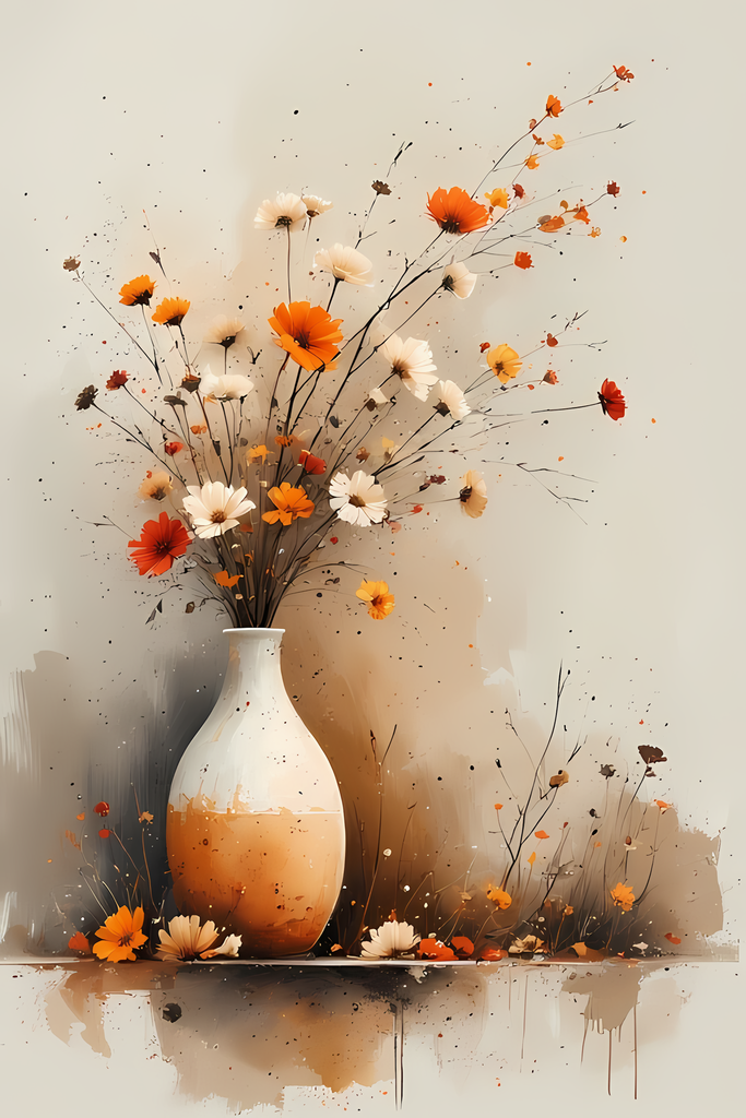 Floral Still Life Art Bundle: Painterly Impressionist Style for Home Decor. Elevate your space with this stunning collection of painterly impressionist still life artwork, featuring elegant floral arrangements in vases. With soft, earthy tones and a relax