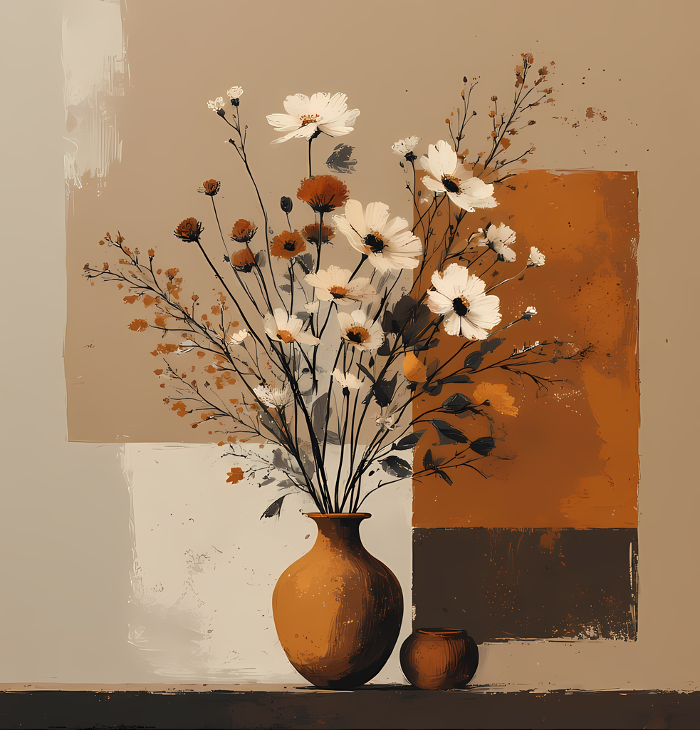 Floral Still Life Art Bundle: Painterly Impressionist Style for Home Decor. Elevate your space with this stunning collection of painterly impressionist still life artwork, featuring elegant floral arrangements in vases. With soft, earthy tones and a relax