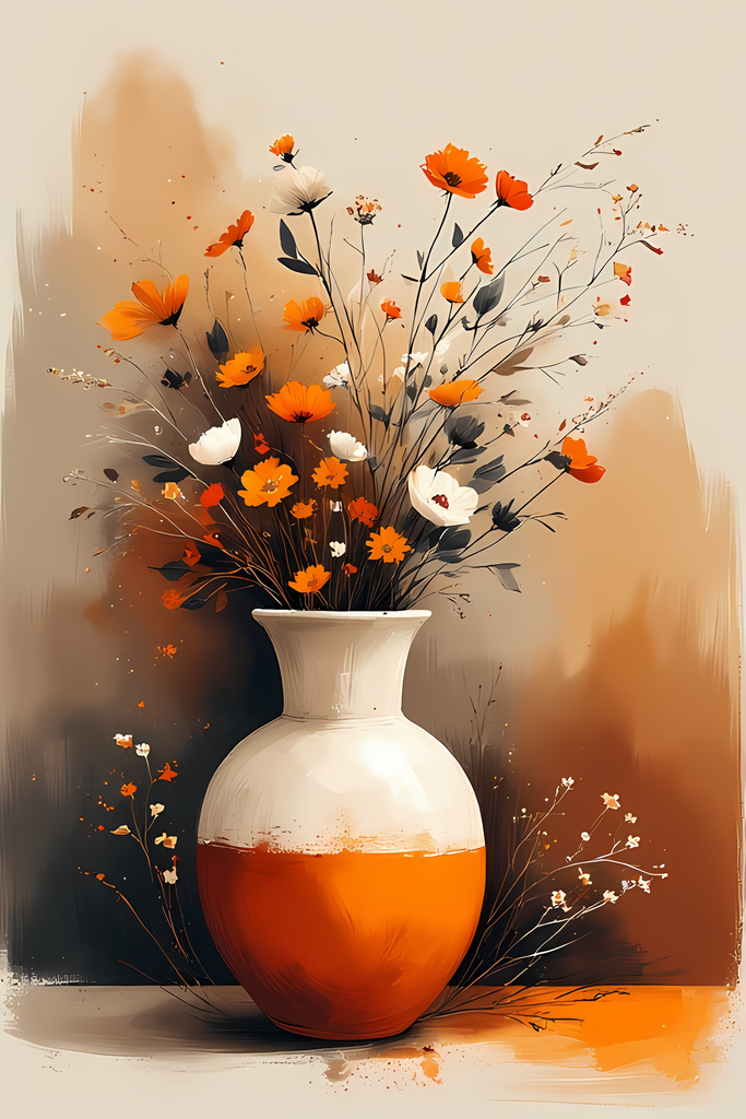 Floral Still Life Art Bundle: Painterly Impressionist Style for Home Decor. Elevate your space with this stunning collection of painterly impressionist still life artwork, featuring elegant floral arrangements in vases. With soft, earthy tones and a relax