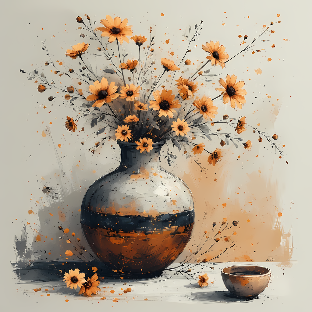 Floral Still Life Art Bundle: Painterly Impressionist Style for Home Decor. Elevate your space with this stunning collection of painterly impressionist still life artwork, featuring elegant floral arrangements in vases. With soft, earthy tones and a relax