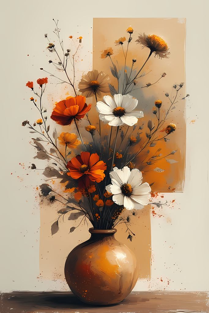 Floral Still Life Art Bundle: Painterly Impressionist Style for Home Decor. Elevate your space with this stunning collection of painterly impressionist still life artwork, featuring elegant floral arrangements in vases. With soft, earthy tones and a relax