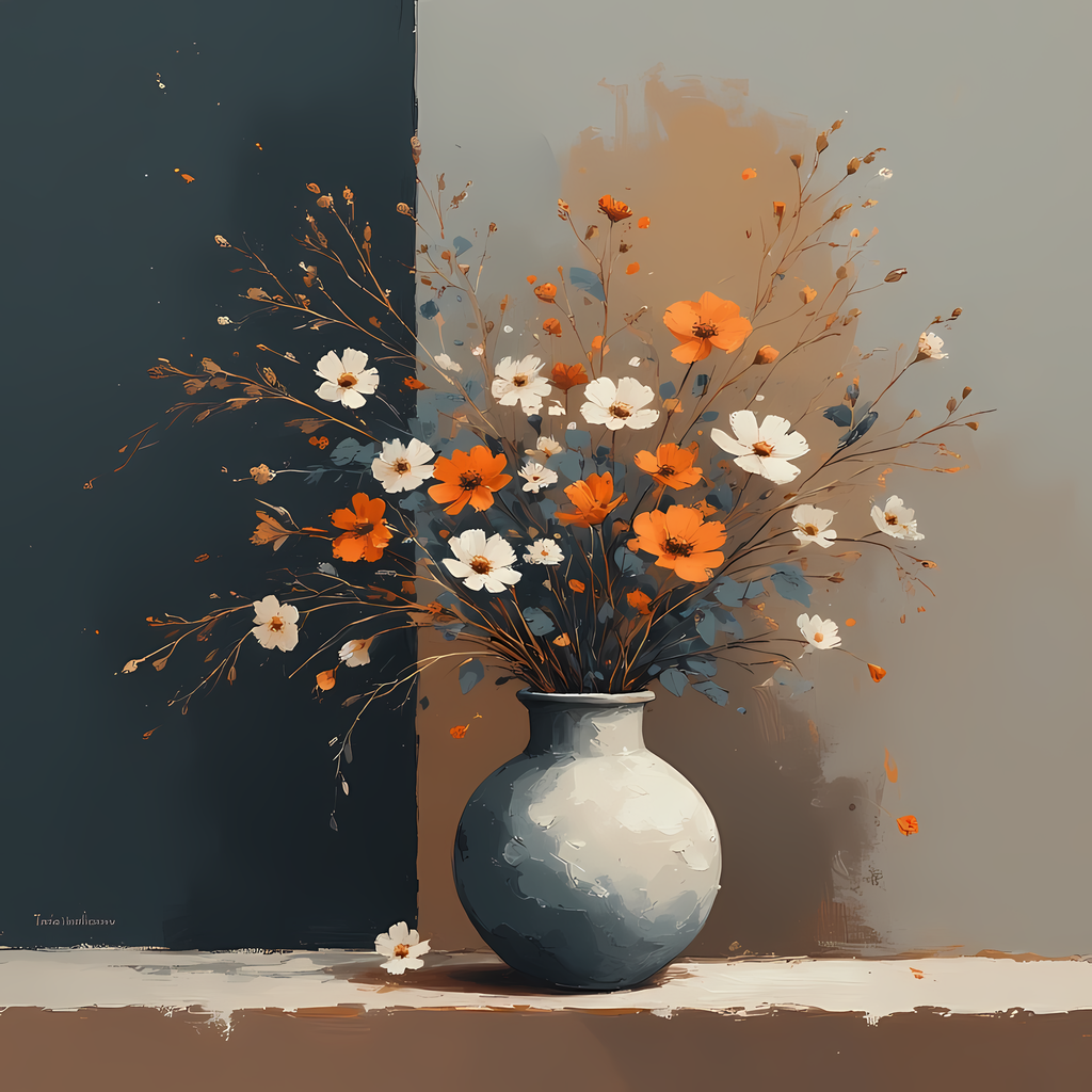 Floral Still Life Art Bundle: Painterly Impressionist Style for Home Decor. Elevate your space with this stunning collection of painterly impressionist still life artwork, featuring elegant floral arrangements in vases. With soft, earthy tones and a relax