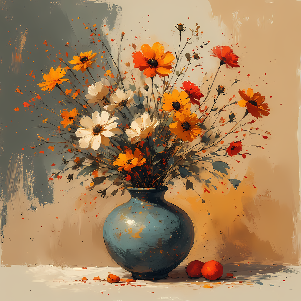 Floral Still Life Art Bundle: Painterly Impressionist Style for Home Decor. Elevate your space with this stunning collection of painterly impressionist still life artwork, featuring elegant floral arrangements in vases. With soft, earthy tones and a relax
