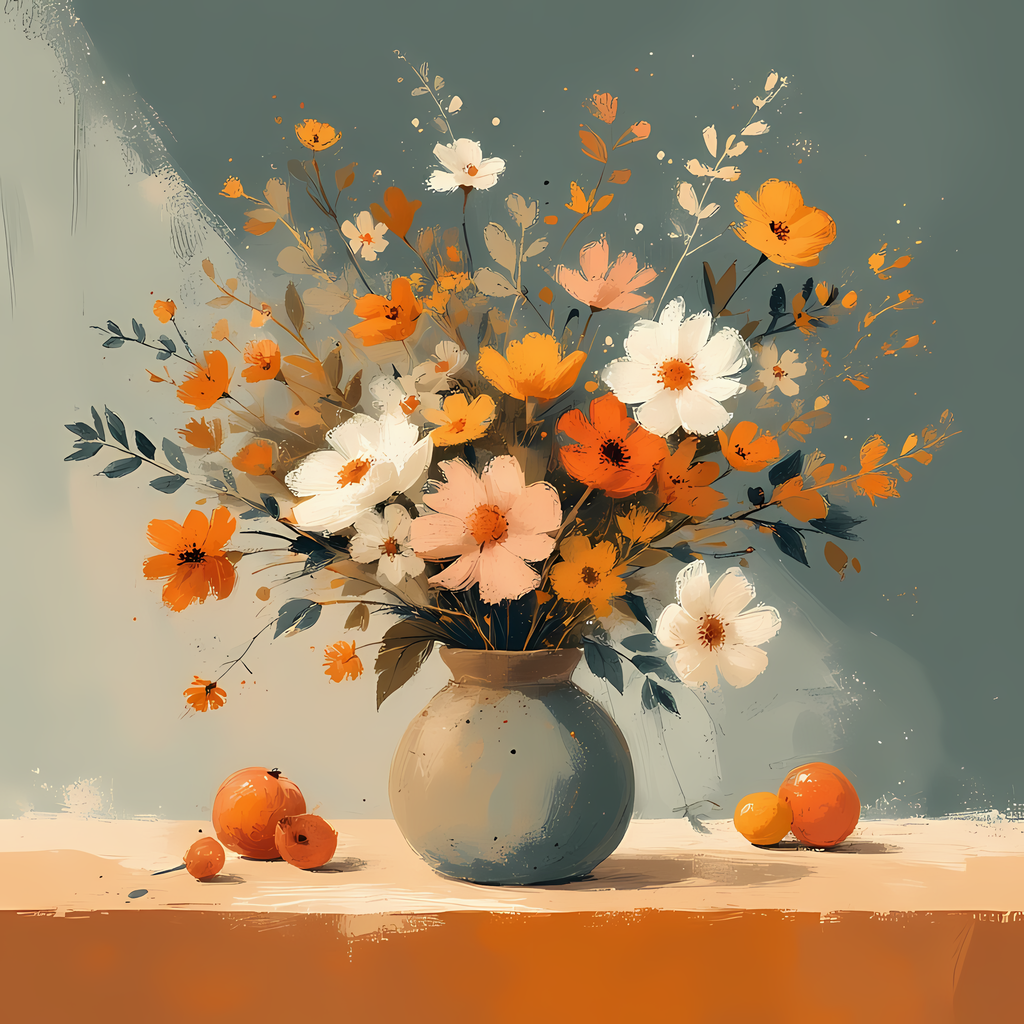 Floral Still Life Art Bundle: Painterly Impressionist Style for Home Decor. Elevate your space with this stunning collection of painterly impressionist still life artwork, featuring elegant floral arrangements in vases. With soft, earthy tones and a relax