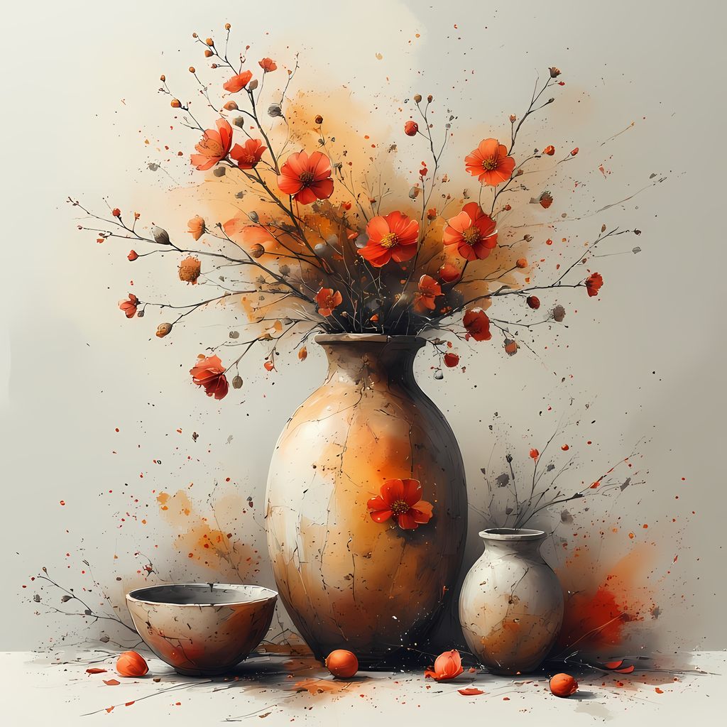 Floral Still Life Art Bundle: Painterly Impressionist Style for Home Decor. Elevate your space with this stunning collection of painterly impressionist still life artwork, featuring elegant floral arrangements in vases. With soft, earthy tones and a relax