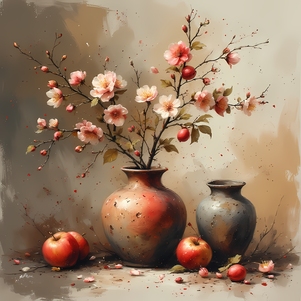 Floral Still Life Art Bundle: Painterly Impressionist Style for Home Decor. Elevate your space with this stunning collection of painterly impressionist still life artwork, featuring elegant floral arrangements in vases. With soft, earthy tones and a relax