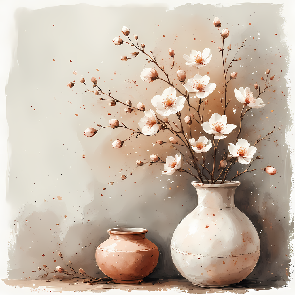 Floral Still Life Art Bundle: Painterly Impressionist Style for Home Decor. Elevate your space with this stunning collection of painterly impressionist still life artwork, featuring elegant floral arrangements in vases. With soft, earthy tones and a relax