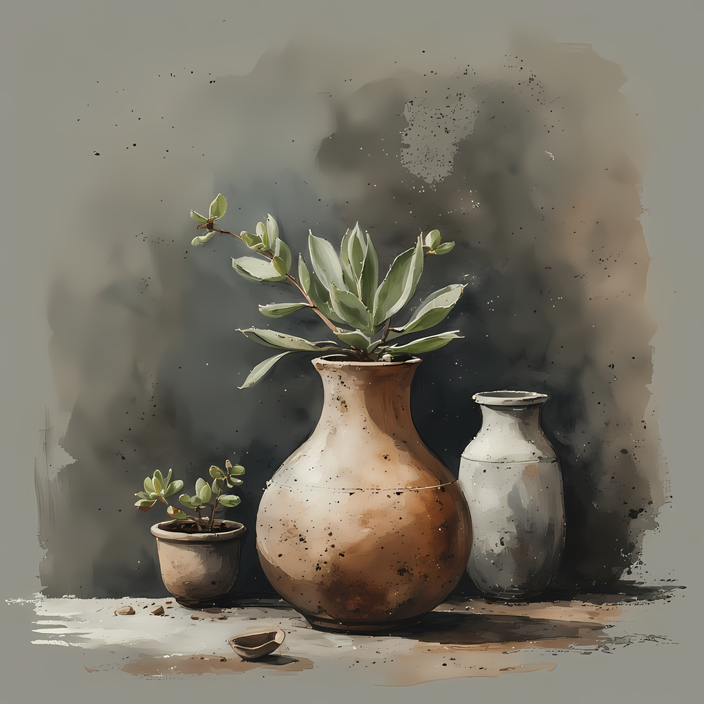 Floral Still Life Art Bundle: Painterly Impressionist Style for Home Decor. Elevate your space with this stunning collection of painterly impressionist still life artwork, featuring elegant floral arrangements in vases. With soft, earthy tones and a relax