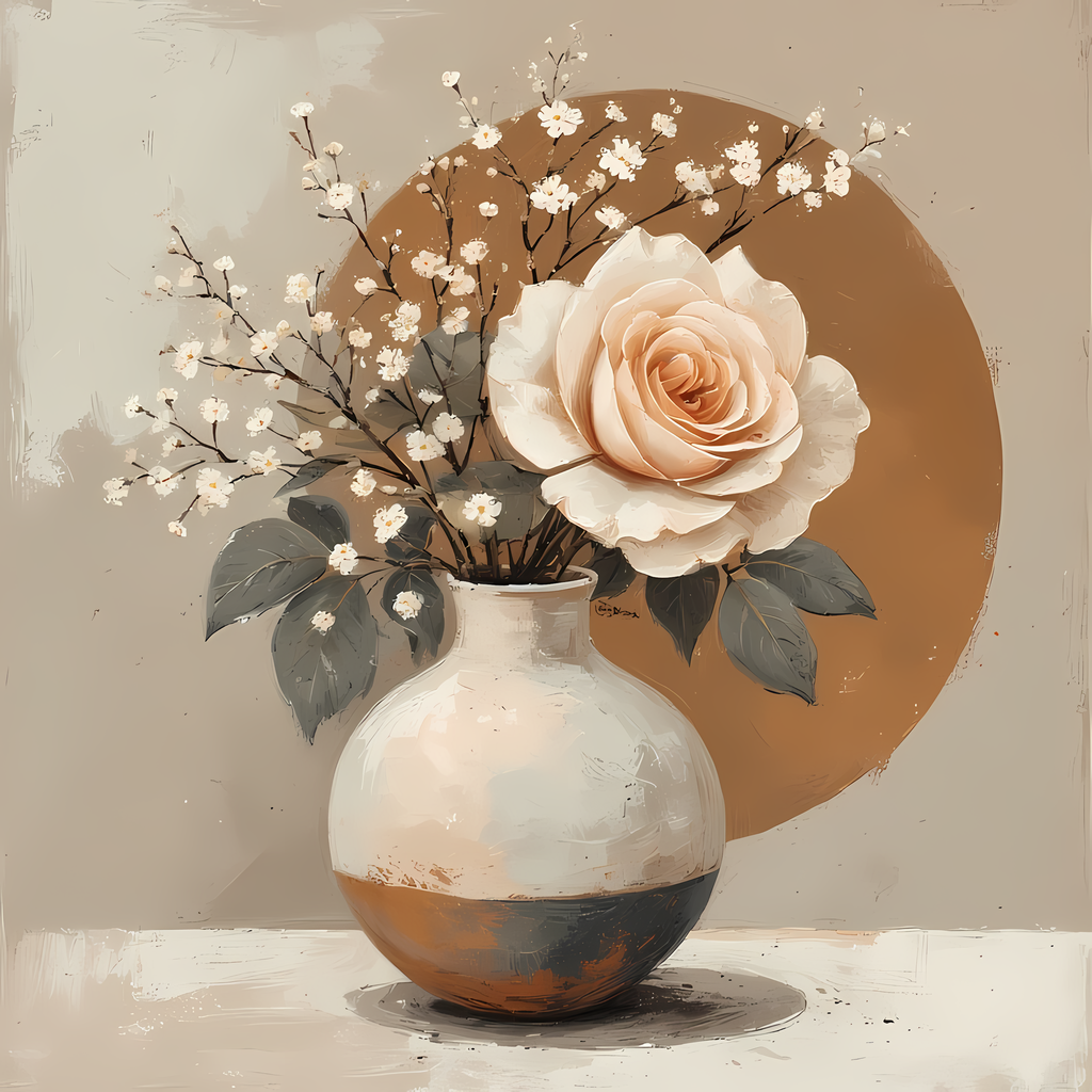 Floral Still Life Art Bundle: Painterly Impressionist Style for Home Decor. Elevate your space with this stunning collection of painterly impressionist still life artwork, featuring elegant floral arrangements in vases. With soft, earthy tones and a relax