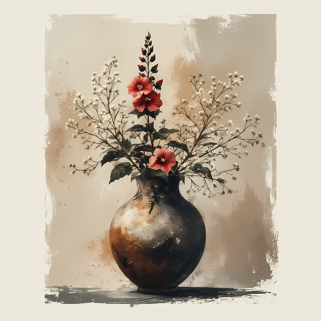 Floral Still Life Art Bundle: Painterly Impressionist Style for Home Decor. Elevate your space with this stunning collection of painterly impressionist still life artwork, featuring elegant floral arrangements in vases. With soft, earthy tones and a relax