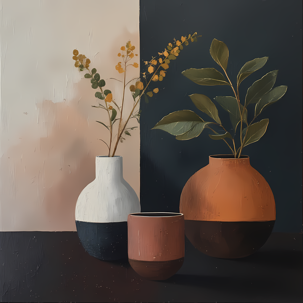 Floral Still Life Art Bundle: Painterly Impressionist Style for Home Decor. Elevate your space with this stunning collection of painterly impressionist still life artwork, featuring elegant floral arrangements in vases. With soft, earthy tones and a relax