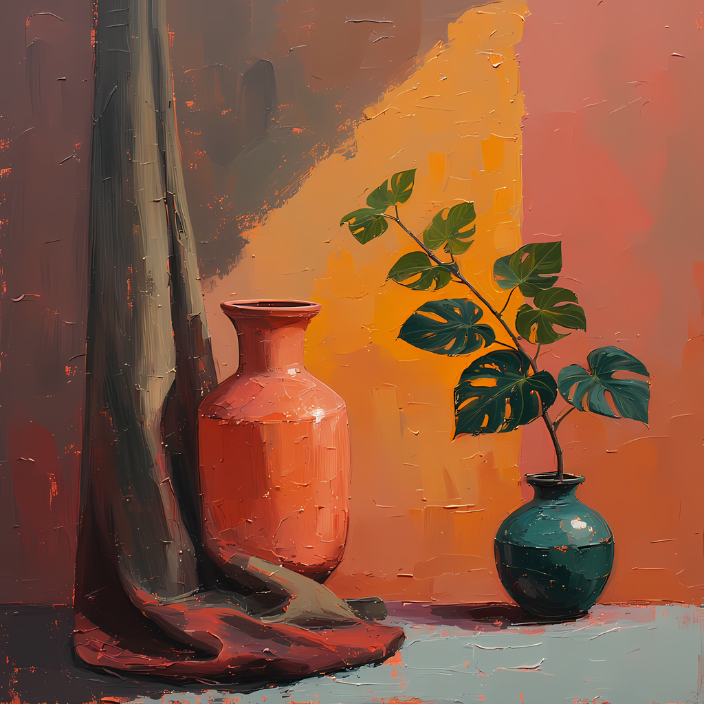 Floral Still Life Art Bundle: Painterly Impressionist Style for Home Decor. Elevate your space with this stunning collection of painterly impressionist still life artwork, featuring elegant floral arrangements in vases. With soft, earthy tones and a relax