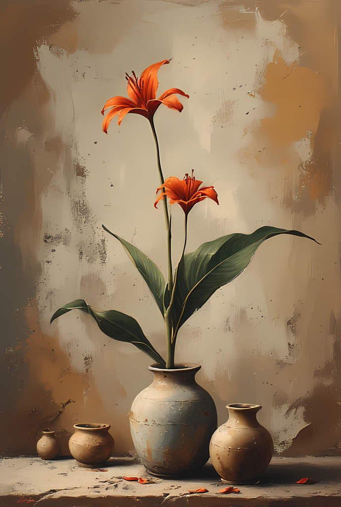 Floral Still Life Art Bundle: Painterly Impressionist Style for Home Decor. Elevate your space with this stunning collection of painterly impressionist still life artwork, featuring elegant floral arrangements in vases. With soft, earthy tones and a relax