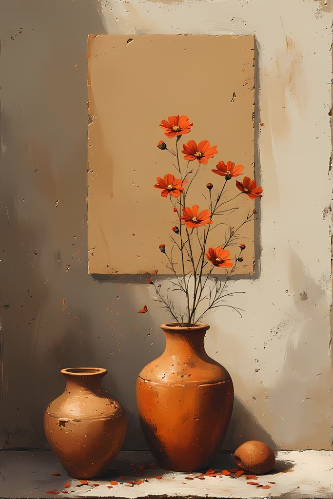 Floral Still Life Art Bundle: Painterly Impressionist Style for Home Decor. Elevate your space with this stunning collection of painterly impressionist still life artwork, featuring elegant floral arrangements in vases. With soft, earthy tones and a relax