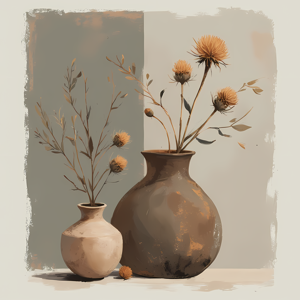 Floral Still Life Art Bundle: Painterly Impressionist Style for Home Decor. Elevate your space with this stunning collection of painterly impressionist still life artwork, featuring elegant floral arrangements in vases. With soft, earthy tones and a relax