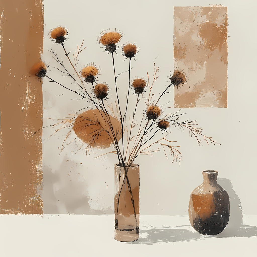 Floral Still Life Art Bundle: Painterly Impressionist Style for Home Decor. Elevate your space with this stunning collection of painterly impressionist still life artwork, featuring elegant floral arrangements in vases. With soft, earthy tones and a relax