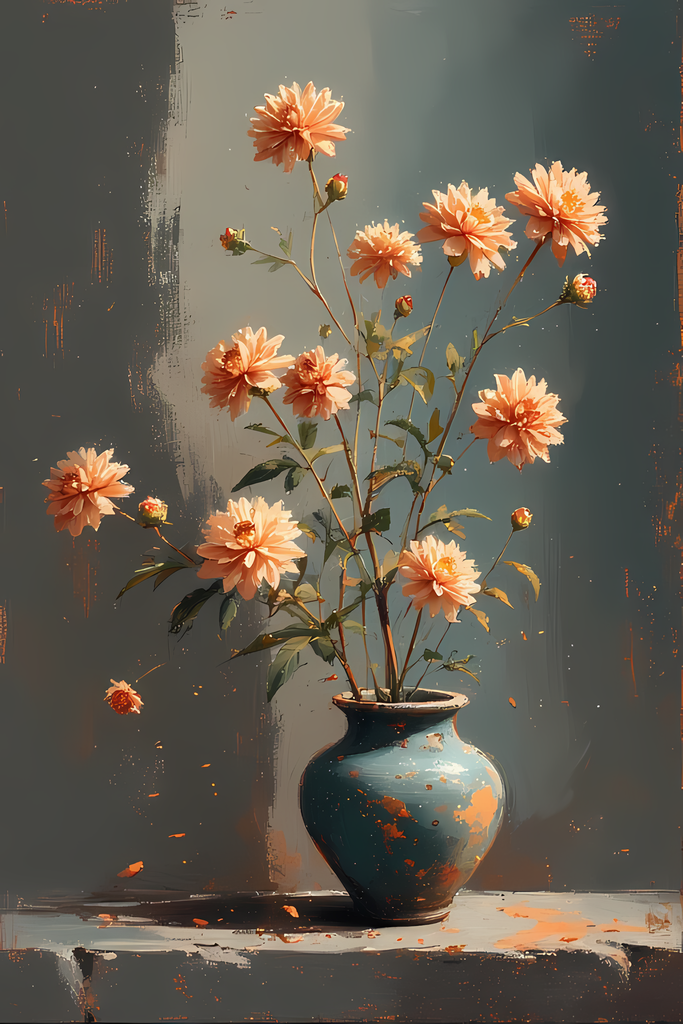 Floral Still Life Art Bundle: Painterly Impressionist Style for Home Decor. Elevate your space with this stunning collection of painterly impressionist still life artwork, featuring elegant floral arrangements in vases. With soft, earthy tones and a relax