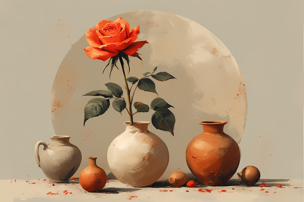 Floral Still Life Art Bundle: Painterly Impressionist Style for Home Decor. Elevate your space with this stunning collection of painterly impressionist still life artwork, featuring elegant floral arrangements in vases. With soft, earthy tones and a relax