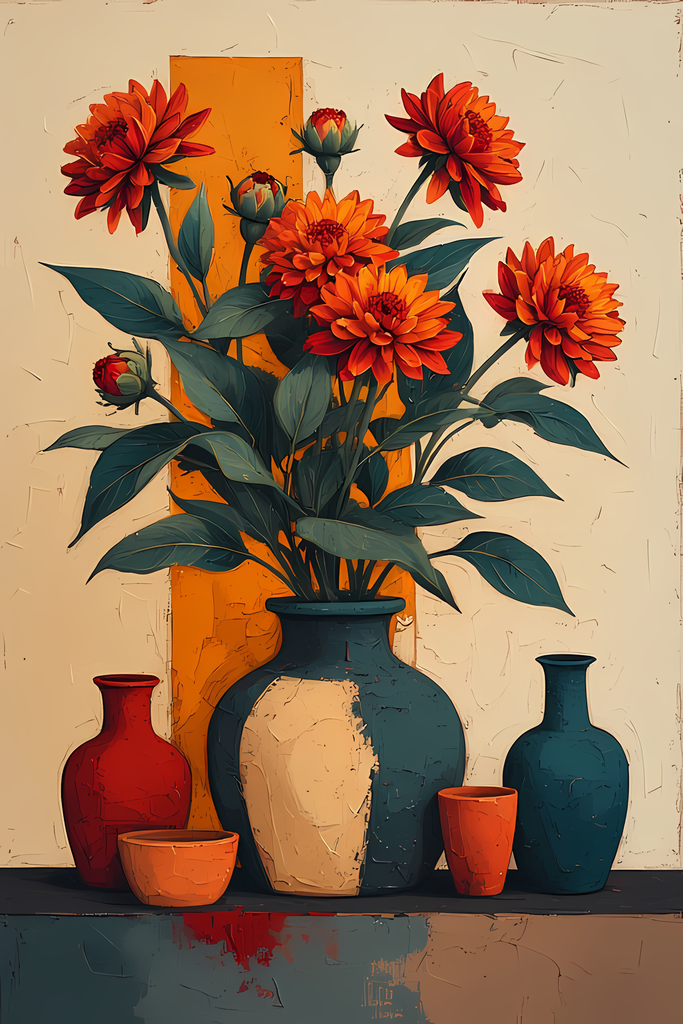 Floral Still Life Art Bundle: Painterly Impressionist Style for Home Decor. Elevate your space with this stunning collection of painterly impressionist still life artwork, featuring elegant floral arrangements in vases. With soft, earthy tones and a relax