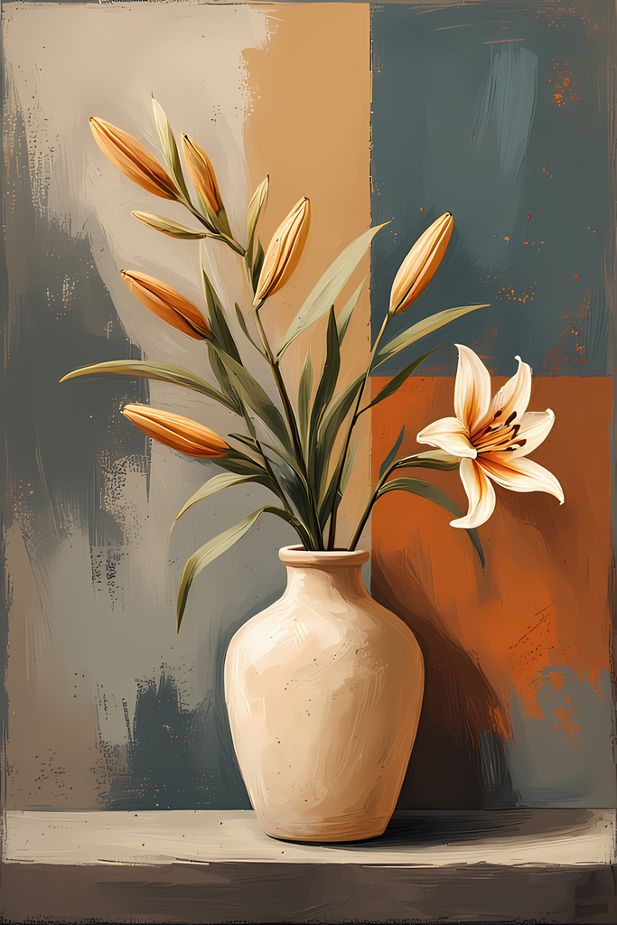 Floral Still Life Art Bundle: Painterly Impressionist Style for Home Decor. Elevate your space with this stunning collection of painterly impressionist still life artwork, featuring elegant floral arrangements in vases. With soft, earthy tones and a relax