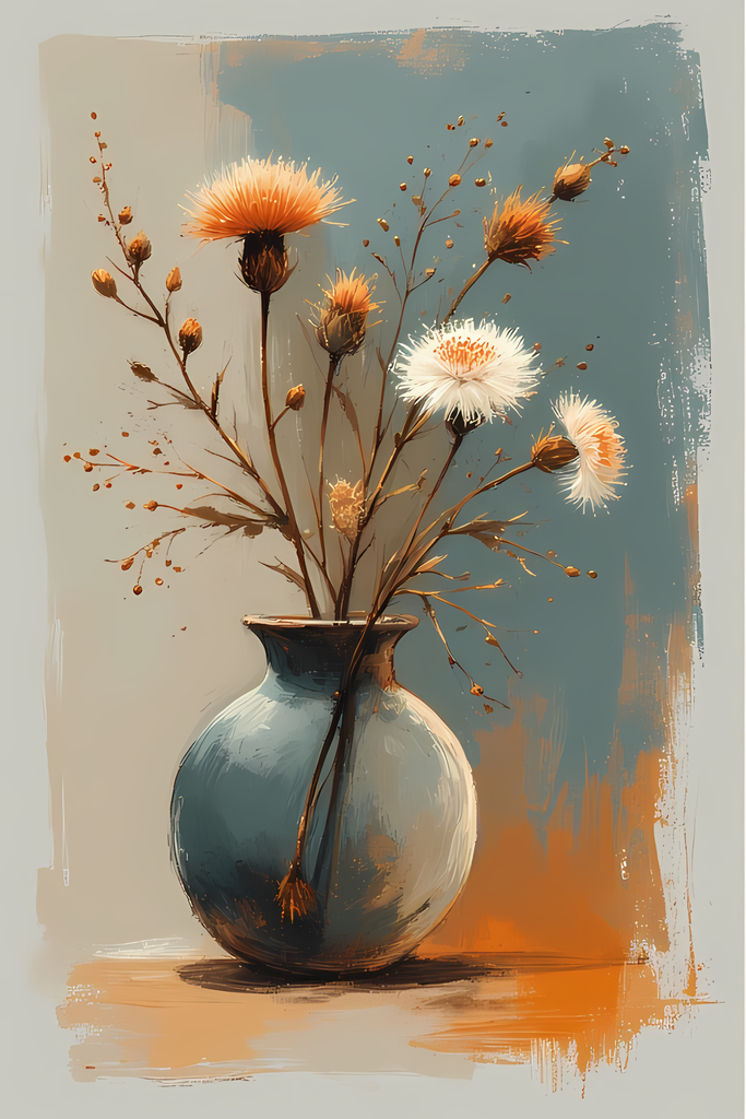 Floral Still Life Art Bundle: Painterly Impressionist Style for Home Decor. Elevate your space with this stunning collection of painterly impressionist still life artwork, featuring elegant floral arrangements in vases. With soft, earthy tones and a relax