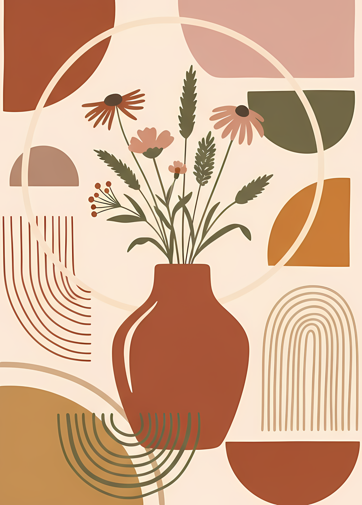 Bring warmth and elegance to your space with this beautiful boho floral wall art bundle. Featuring modern minimalist illustrations of vases filled with delicate flowers, this collection blends neutral earthy tones with soft pastel accents. The designs com