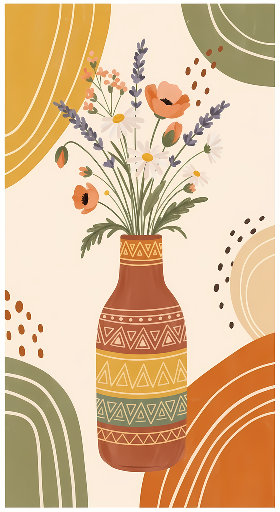 Bring warmth and elegance to your space with this beautiful boho floral wall art bundle. Featuring modern minimalist illustrations of vases filled with delicate flowers, this collection blends neutral earthy tones with soft pastel accents. The designs com