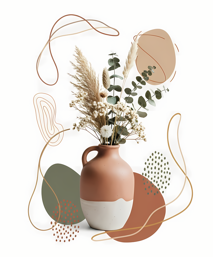 Bring warmth and elegance to your space with this beautiful boho floral wall art bundle. Featuring modern minimalist illustrations of vases filled with delicate flowers, this collection blends neutral earthy tones with soft pastel accents. The designs com