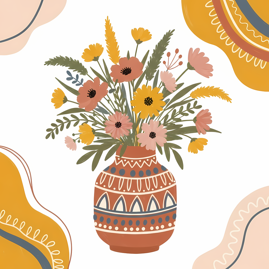 Bring warmth and elegance to your space with this beautiful boho floral wall art bundle. Featuring modern minimalist illustrations of vases filled with delicate flowers, this collection blends neutral earthy tones with soft pastel accents. The designs com