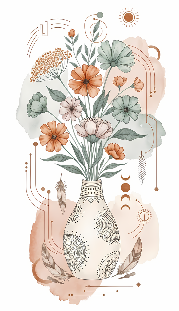 Bring warmth and elegance to your space with this beautiful boho floral wall art bundle. Featuring modern minimalist illustrations of vases filled with delicate flowers, this collection blends neutral earthy tones with soft pastel accents. The designs com