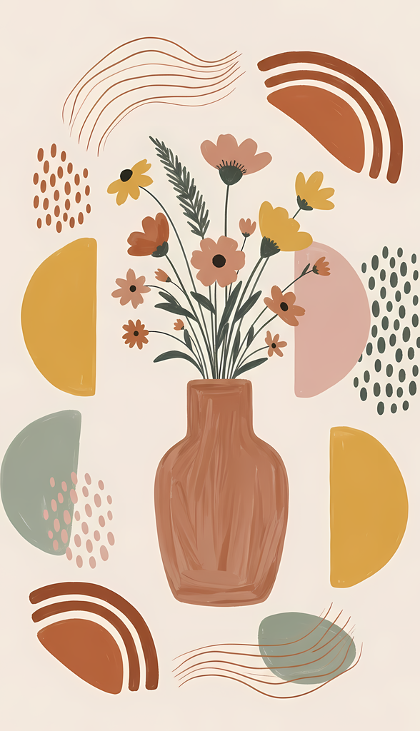 Bring warmth and elegance to your space with this beautiful boho floral wall art bundle. Featuring modern minimalist illustrations of vases filled with delicate flowers, this collection blends neutral earthy tones with soft pastel accents. The designs com