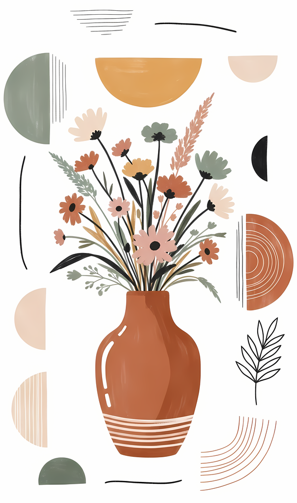 Bring warmth and elegance to your space with this beautiful boho floral wall art bundle. Featuring modern minimalist illustrations of vases filled with delicate flowers, this collection blends neutral earthy tones with soft pastel accents. The designs com