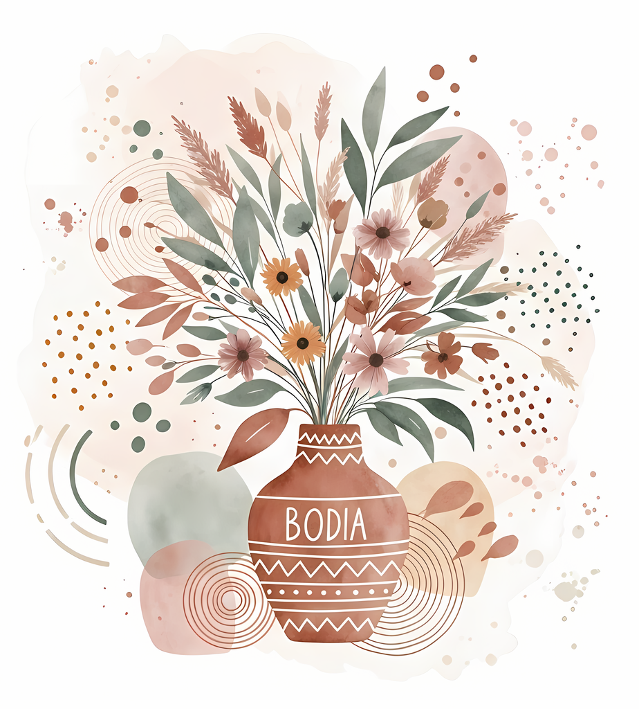 Bring warmth and elegance to your space with this beautiful boho floral wall art bundle. Featuring modern minimalist illustrations of vases filled with delicate flowers, this collection blends neutral earthy tones with soft pastel accents. The designs com