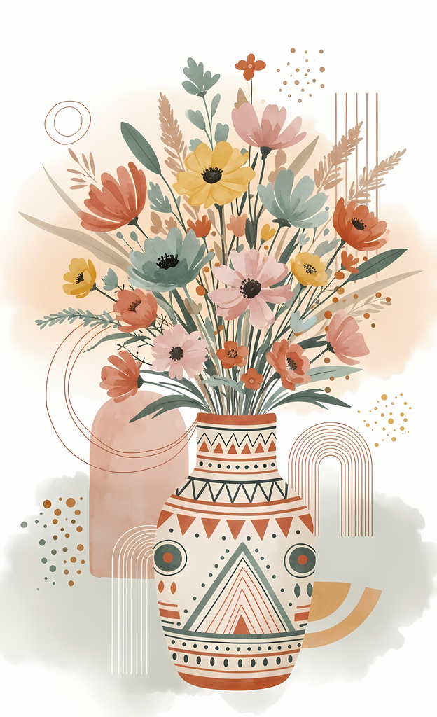 Bring warmth and elegance to your space with this beautiful boho floral wall art bundle. Featuring modern minimalist illustrations of vases filled with delicate flowers, this collection blends neutral earthy tones with soft pastel accents. The designs com