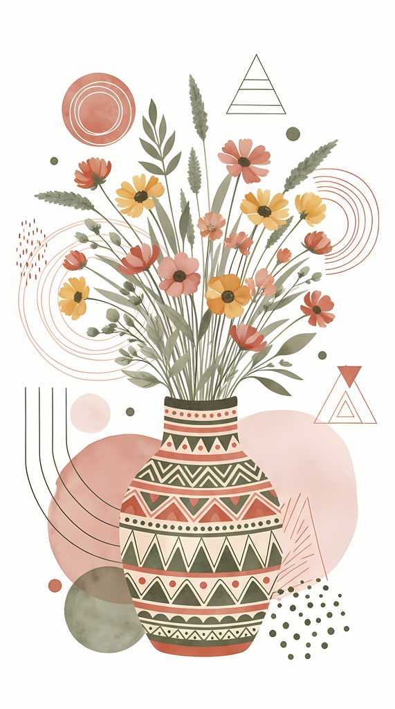 Bring warmth and elegance to your space with this beautiful boho floral wall art bundle. Featuring modern minimalist illustrations of vases filled with delicate flowers, this collection blends neutral earthy tones with soft pastel accents. The designs com