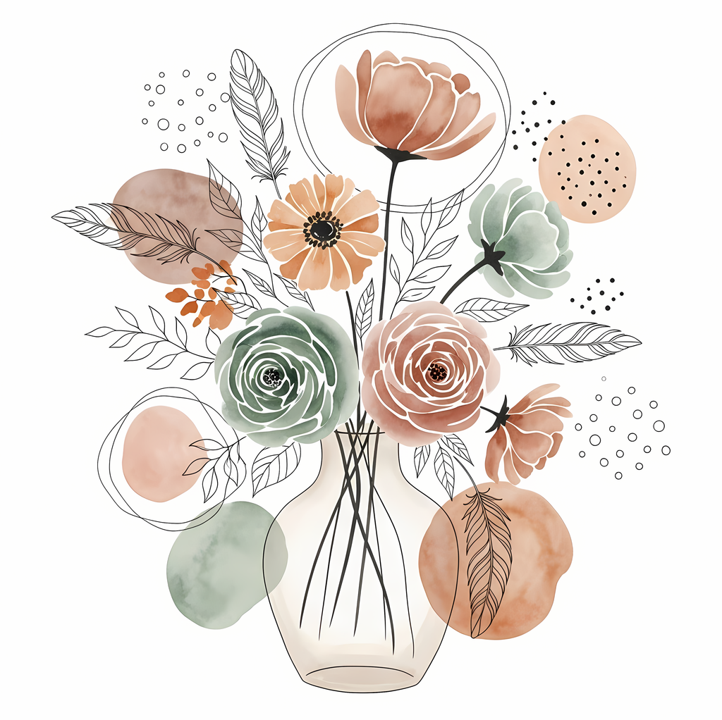 Bring warmth and elegance to your space with this beautiful boho floral wall art bundle. Featuring modern minimalist illustrations of vases filled with delicate flowers, this collection blends neutral earthy tones with soft pastel accents. The designs com