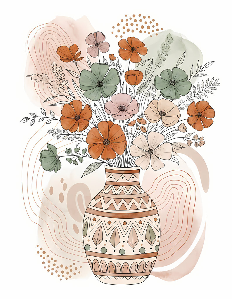 Bring warmth and elegance to your space with this beautiful boho floral wall art bundle. Featuring modern minimalist illustrations of vases filled with delicate flowers, this collection blends neutral earthy tones with soft pastel accents. The designs com