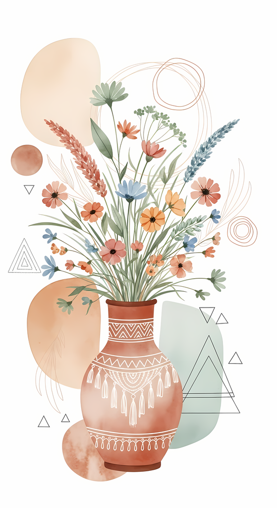Bring warmth and elegance to your space with this beautiful boho floral wall art bundle. Featuring modern minimalist illustrations of vases filled with delicate flowers, this collection blends neutral earthy tones with soft pastel accents. The designs com