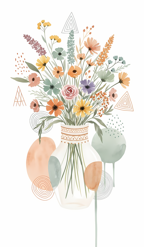 Bring warmth and elegance to your space with this beautiful boho floral wall art bundle. Featuring modern minimalist illustrations of vases filled with delicate flowers, this collection blends neutral earthy tones with soft pastel accents. The designs com