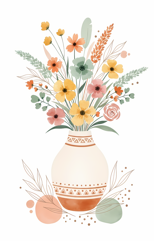 Bring warmth and elegance to your space with this beautiful boho floral wall art bundle. Featuring modern minimalist illustrations of vases filled with delicate flowers, this collection blends neutral earthy tones with soft pastel accents. The designs com
