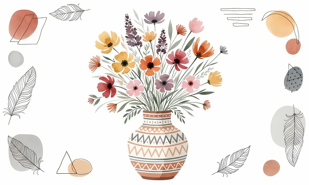 Bring warmth and elegance to your space with this beautiful boho floral wall art bundle. Featuring modern minimalist illustrations of vases filled with delicate flowers, this collection blends neutral earthy tones with soft pastel accents. The designs com