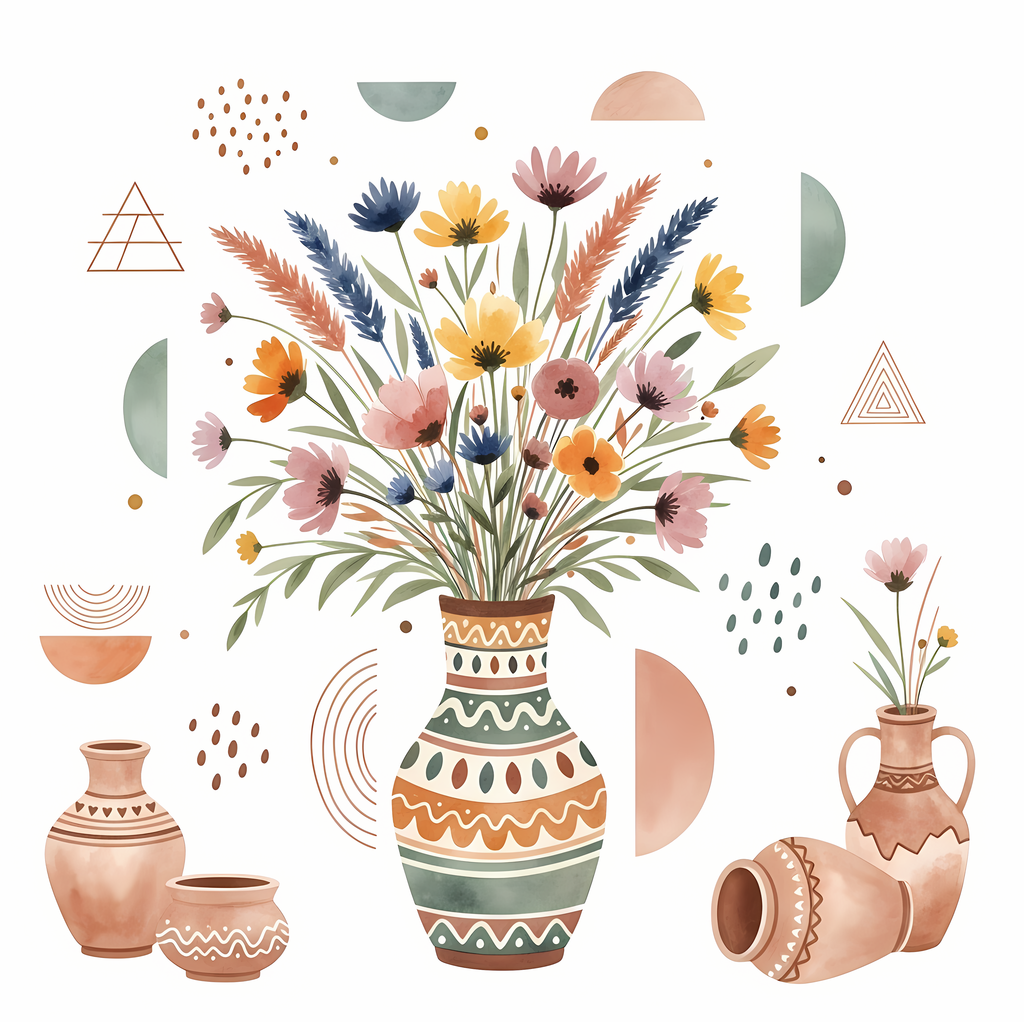 Bring warmth and elegance to your space with this beautiful boho floral wall art bundle. Featuring modern minimalist illustrations of vases filled with delicate flowers, this collection blends neutral earthy tones with soft pastel accents. The designs com