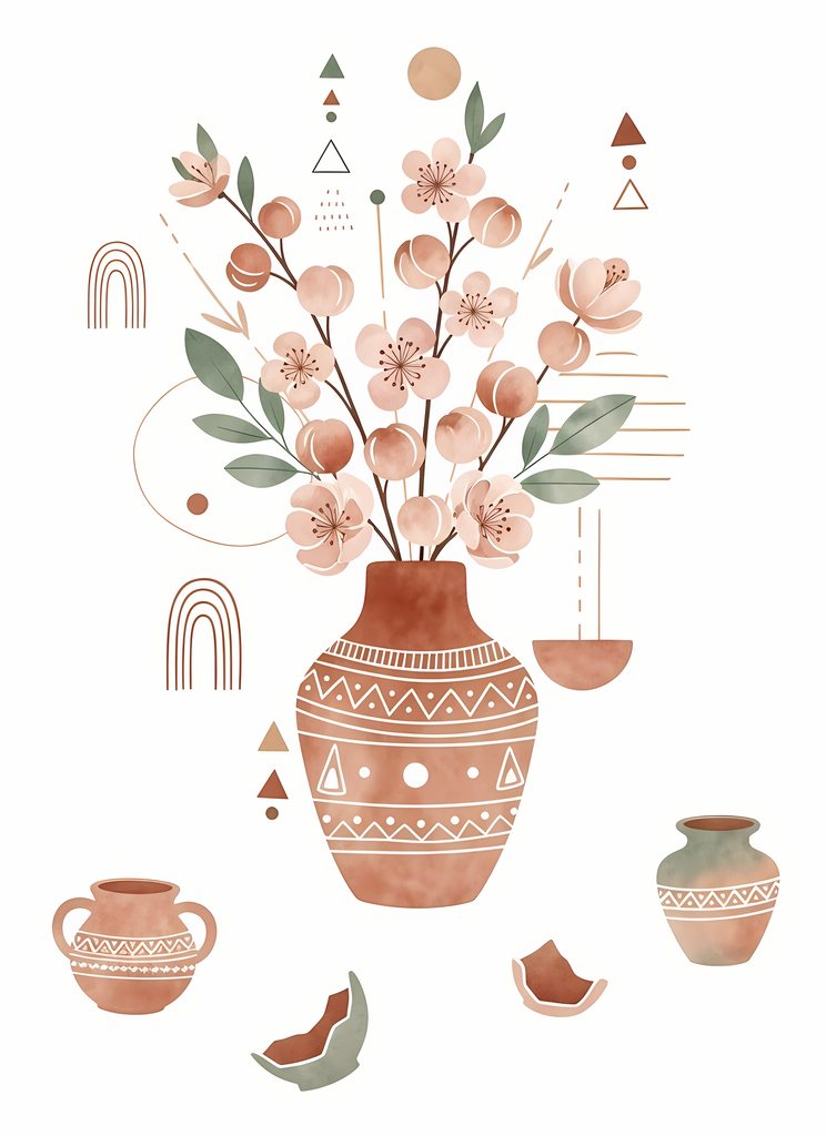 Bring warmth and elegance to your space with this beautiful boho floral wall art bundle. Featuring modern minimalist illustrations of vases filled with delicate flowers, this collection blends neutral earthy tones with soft pastel accents. The designs com