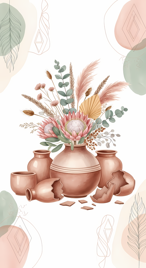 Bring warmth and elegance to your space with this beautiful boho floral wall art bundle. Featuring modern minimalist illustrations of vases filled with delicate flowers, this collection blends neutral earthy tones with soft pastel accents. The designs com