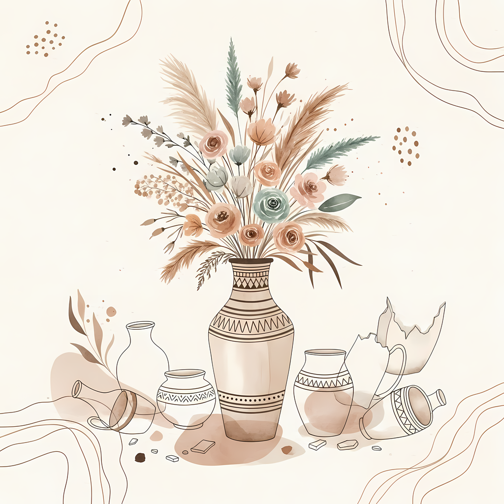 Bring warmth and elegance to your space with this beautiful boho floral wall art bundle. Featuring modern minimalist illustrations of vases filled with delicate flowers, this collection blends neutral earthy tones with soft pastel accents. The designs com
